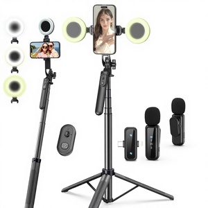 Kit de vlogging <span class=keywords><strong>pour</strong></span> iPhone/Android, trépied en alliage d'aluminium de 71 pouces, lumière d'appoint, microphone sans fil, télécommande, rotation à 360 degrés - Product Image 3