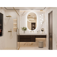 Miroir de salle de bain décoratif de luxe personnalisé tendance avec interrupteur tactile LED, design moderne mural, miroir de douche