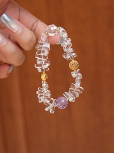 Bracelet en cristal de quartz clair naturel irrégulier avec accessoires en argent sterling 925 plaqué or, bijoux en perles d'améthyste - Product Image 5