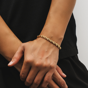 สร้อยข้อมือสแตนเลสสตีลชุบทอง 18k หนา 6 มม. แบบเกลียว ไม่ลอก ไม่ดำ สไตล์อเมริกัน สำหรับผู้ชายและผู้หญิง - Product Image 2
