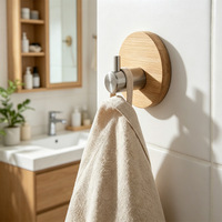 Crochets en bois de bambou pour salle de bain et cuisine, modernes, minimalistes, sans perçage, à fixation solide, pour serviettes et miroirs