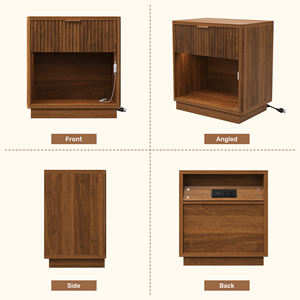 Modern Wooden Sensor LED Nightstand USB Ports <b>AC</b> Outlets RGB Light Music Mode Timing Function Hospital/Dining Bedroom Bedside - Product Image 6