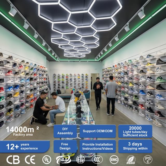 Shoe Store Modern LED Ceiling Lights High Brightness Modular System Commercial Hexagonal Led Light