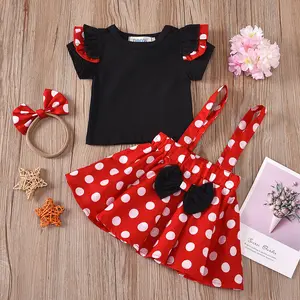 Pakaian Bayi Perempuan 4 Tahun, Lengan Pendek Atas Polka Dot Rok 2 Potong Desainer Baru Grosir Pakaian Lucu Set untuk Anak-anak