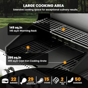 Parrilla de <span class=keywords><strong>barbacoa</strong></span> de <span class=keywords><strong>gas</strong></span> de 4 quemadores con quemador lateral, rejillas de hierro fundido esmaltadas de porcelana, bandeja para hornear para cocinar al aire libre y barbacoas de patio - Product Image 5