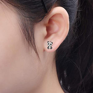 Pendientes de Panda en Oro Blanco con Cristal, Diseño de Dibujos Animados, Joyería de Moda para Mujer, Regalo, Microincrustaciones, Aleación de Zinc - Product Image 4