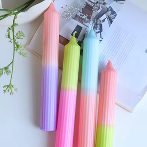 Two Tone Pointed Tip Long Taper <b>Candle</b> With Fine Stripe Ribbed Design for Elegant Wedding Table and Home Decoration - Product Image 4