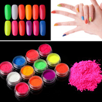 BIN Nail Art 12 couleurs poudre fluorescente poudre de trempage poudre néon