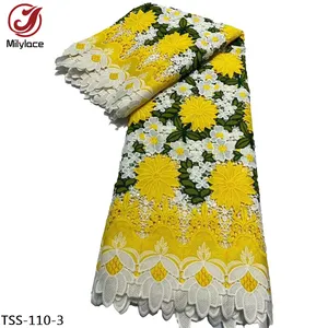 Fabrication professionnelle Broderie Fleur Cordon Africain Guipure Dentelle Tissu pour Robe De Mariée