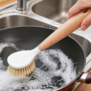 Wooden Cleaning Brush Bamboo Bristles Non-Stick Pan Scrubber Kitchen Dishwashing Tool - Product Image 4