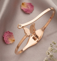 Bracelet papillon givré en acier inoxydable de style japonais et coréen pour femmes, plaqué or rose, accessoire de mode