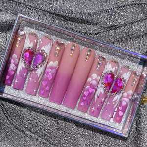 Livraison gratuite luxe marque privée presse <span class=keywords><strong>sur</strong></span> ongles faits à la main épais ongles en acrylique avec strass ongles artificiels - Product Image 2