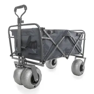 Outdoor Heavy Duty Collapsible Foldable Beach Cart With Balloon Wheels for Sand Garden Wagon Camping Beach Wagon