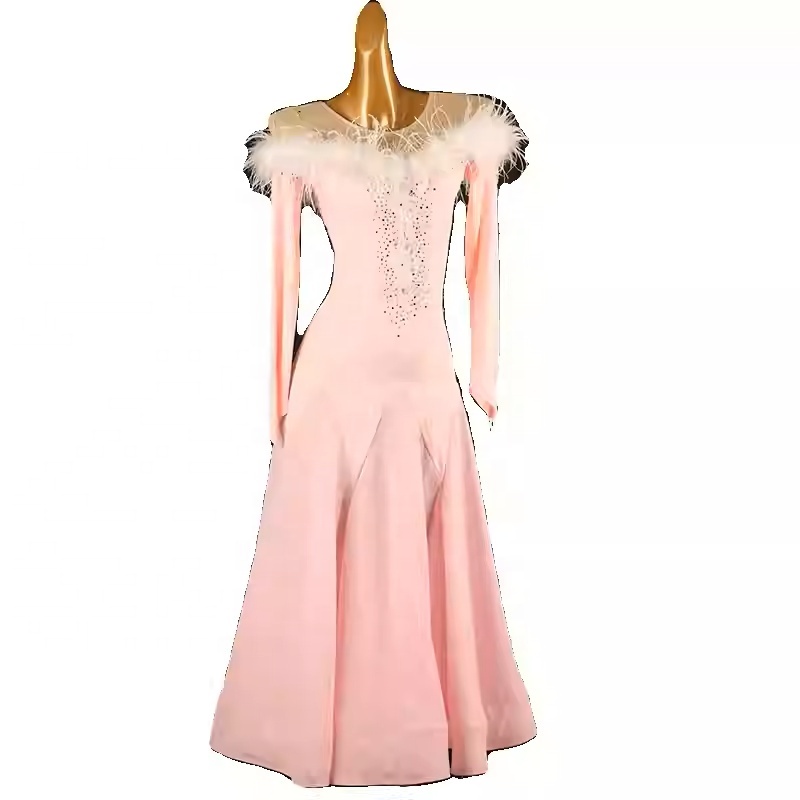 women's light pink latin dress Light pink tassle Latin dress Dance Life NYC