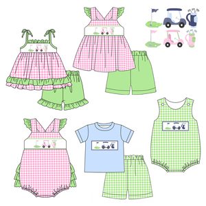 Preorder boutique di stampa di campi da golf per bambini e ragazze pantaloncini da 2 pezzi completi per bambine pagliaccetto per bambini abbina vestiti per bambini - Product Image 1