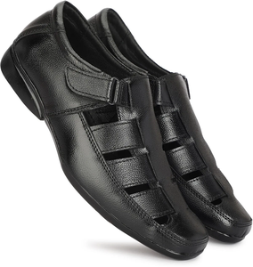 Sandalias de cuero negro para hombre, diseño moderno y elegante con acolchado suave y cómodo, construcción transpirable, suela de agarre fuerte - Product Image 1