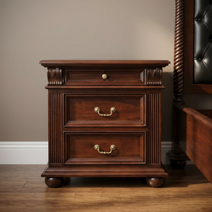 Mesa de Noche de Madera Sólida de Estilo Mid-Century con Gran Espacio de Almacenamiento, Diseño Elegante en Acabado Natural para Casa, Hotel o Apartamento - Product Image 1