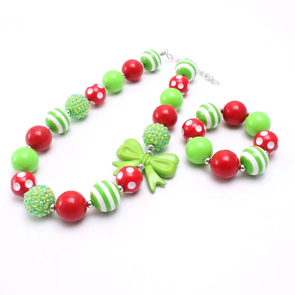 Vestido de joyas para niñas niños collares moda chicas grueso collar de perlas y pulsera verde rojo con diamantes
