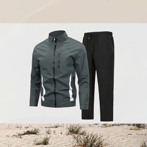 Ensemble de survêtement deux pièces pour homme, veste zippée à col montant, pantalon à cordon de serrage, vêtements de sport décontractés légers, OEM - Product Image 3