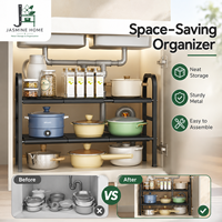 Organizador de Especias Ajustable Multifuncional Moderno para Debajo del Fregadero, Estante de Almacenamiento Expandible de 2 Niveles para Sala de Estar