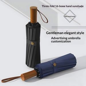 Parapluie pliant manuel à 16 baleines avec poignée en bois, protection UV, pluie et soleil, minimalisme moderne, pour homme, compact, extra-large, renforcé - Product Image 2