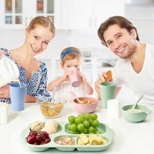 ชุดอาหารเย็นจากฟางข้าวสาลี 24 ชิ้น ชุดช้อนส้อมจานชามแบบไม่แตกหัก รวมถึงจานแบ่งสำหรับเด็ก ชาม ถ้วย ช้อน มีด ส้อม - Product Image 2