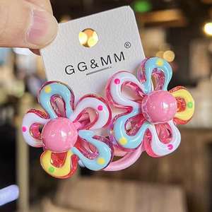 Nuovo Design cartone animato colorato carino 2 pz/set ragazze elastici per capelli acrilico fiori cavi per bambini cravatte per capelli accessori per capelli - Product Image 3