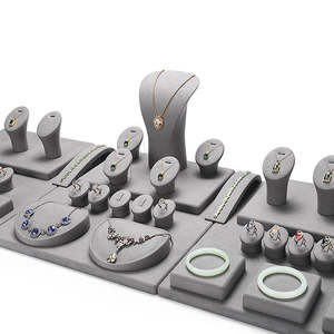 Expositor de microfibra gris al por mayor, personalizable, para pulseras, collares, anillos y pendientes, juego de expositores de joyería. - Product Image 2