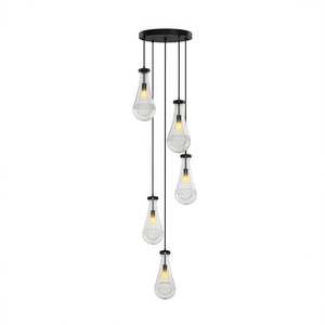 Lampadario a sospensione moderno in ferro nero a 5 luci regolabili con paralume in vetro E12 per soggiorno, ingresso, scala, camera da letto - Product Image 1