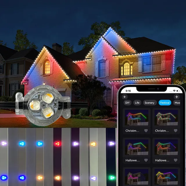 Holiday Light 100FT Suit Smart Wifi Control 2811 Pixel Light Led Point luci a binario permanenti