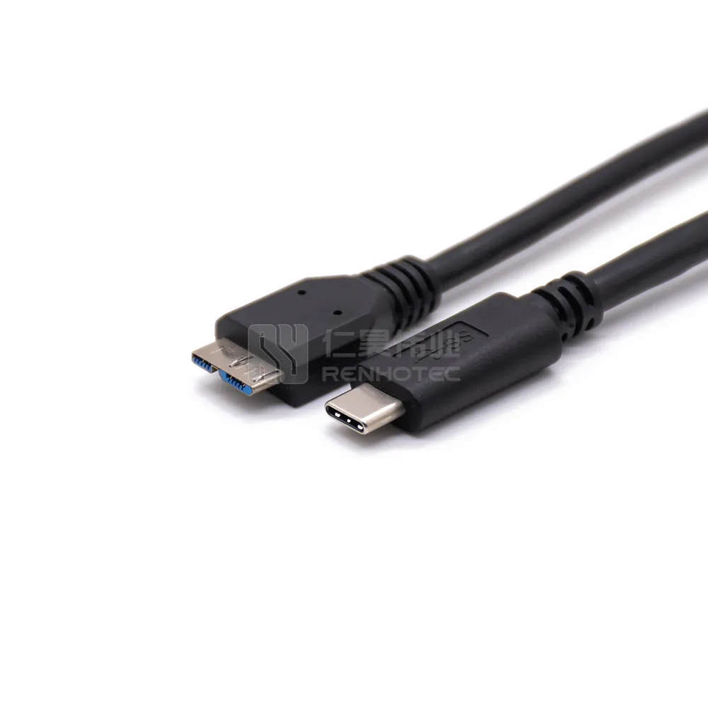 Black 1m Injection Molded USB Micro B To Short USB-C Cable