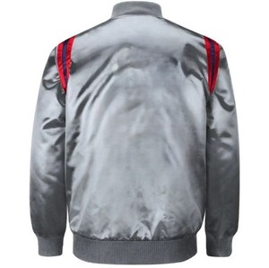 Men's <b>Silver</b> Varsity <b>Jacket</b> Regular Sleeve Turn-down Collar Autumn Wear Solid Color Button Closure - Product Image 6