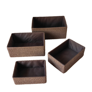 Organizzazione di contenitori per scaffali cassettiere cassettiere in legno di <span class=keywords><strong>vimini</strong></span> riciclato <span class=keywords><strong>cesto</strong></span> di conservazione in corda di carta - Product Image 1