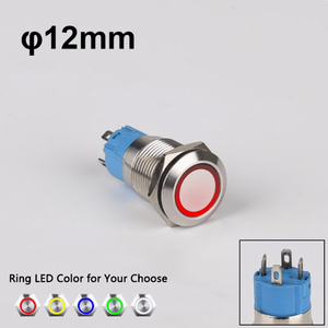 Kleine IP65 waterdichte momentane LED-drukknoppen 22mm 19mm 12mm 16mm 12V roestvrij staal 1NO1NC CE voor elektronica - Product Image 4