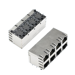 Conector GLGNET RJ45 de 8 Portas 2x1 Empilhado RA 10G 120W <span class=keywords><strong>POE</strong></span> com Tubo Óptico Blindado Banhado a Ouro Soldagem por Onda TH - Product Image 1