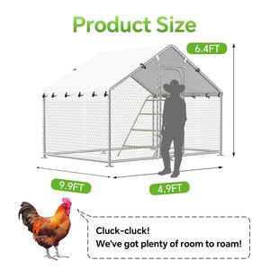 Enclos à poulets en métal 10x5x6.4ft, poulailler extérieur avec perchoir, couverture imperméable résistante aux UV, toit en forme de spirale - Product Image 4
