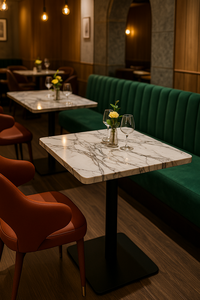 โต๊ะอาหารหินอ่อนทรงสี่เหลี่ยมพร้อมฐานสีดำสำหรับโครงการบูธที่นั่งที่ทันสมัย - Product Image 2