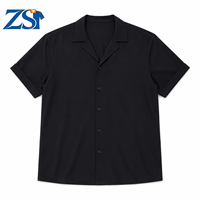 Kemeja Pria Kasual Zesheng Berkancing Bahan Katun Satin Berkualitas Tinggi, Rajutan Lengan Pendek Polos 3D Anti-Pilling 220g Ukuran
