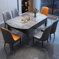 Table à manger de style moderne minimaliste avec plateau en marbre et structure en bois, forme carrée et ronde, double usage, BTDT005, pour la maison ou le restaurant