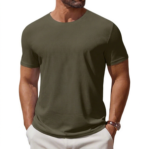Men's <b>Olive</b> <b>Green</b> Long Sleeve 100% Cotton <b>T</b>-<b>Shirt</b> Loose Fit O-Neck Casual Breathable Knitted with Pattern Quick Dry - Product Image 1