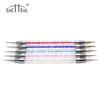 2022 haut de gamme 5 pièces multicolore strass acrylique poignée métal pointillage outils ensemble Double tête Point perceuse Nail Art brosse