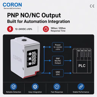 CORON KR-W500-P Sensor Optik LED Merah 4-Digit Deteksi Warna Jarak Jauh Output Sakelar PNP Rentang Deteksi 30-500mm Aluminium