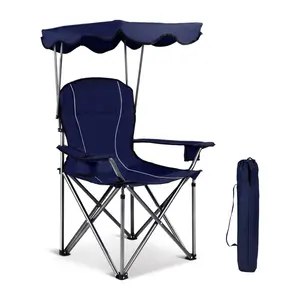 Chaise de <span class=keywords><strong>camping</strong></span> Woqi, chaise pliante d'extérieur pour pelouse avec auvent, sac de transport, porte-gobelet, chaise de <span class=keywords><strong>camping</strong></span> portable robuste pour l'extérieur, moderne - Product Image 1