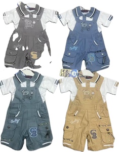 Ensemble 2 pièces style gentleman pour bébé garçon : salopette courte en coton de haute qualité et t-shirt à manches courtes pour l'été - Product Image 1