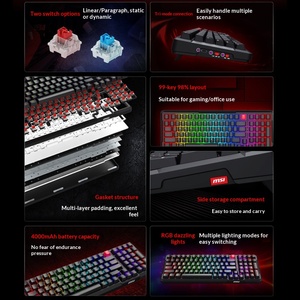 Clavier de jeu mécanique sans fil/filaire MSI FORGE GK500W Dark Night à trois modes, éclairage RGB, structure tactile linéaire, structure Gasket - Product Image 2