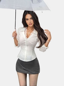 Camicie e Bluse da Donna di Lusso 2025 all'Ingrosso, Vestibilità Ampia, Tinta Unita, Maniche Lunghe in Cotone, Bianco e Nero - Product Image 2