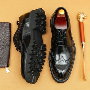 Men's <b>Patent</b> Leather Shoes Glossy Finish British Style Embossed <b>Brogue</b> Pointed Toe Shoes Thick Soles Luxury Designer <b>Brogues</b> - Product Image 3