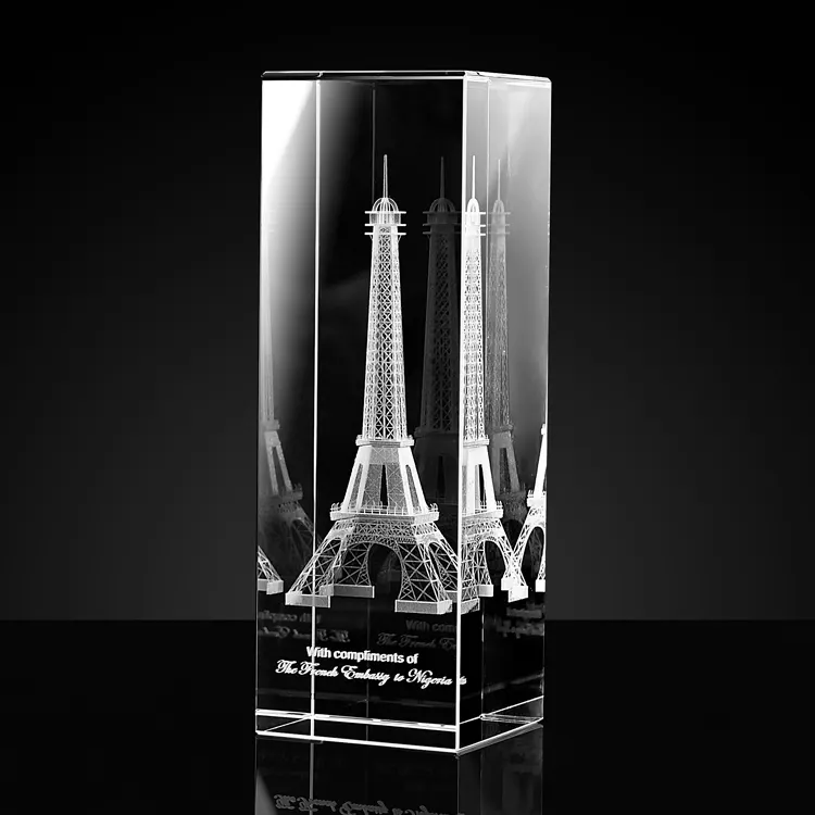 Shining crystal cube 3D ganesh gifts glass Eiffel tower gifts engraving k9 crystal rectangle