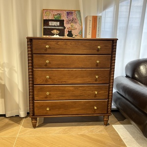 Meuble de rangement vintage industriel rétro à 5 tiroirs pour salon et chambre à coucher - Product Image 1