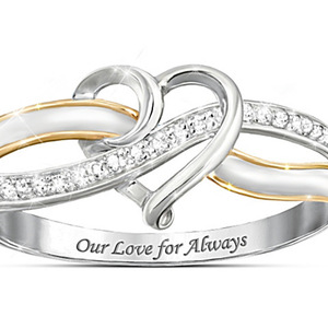 Anello con cuore bicolore in cristallo inciso con il nostro amore per sempre, gioiello romantico da donna. - Product Image 3